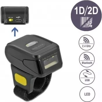 DeLOCK 90508 Kaasaskantav 1D/2D vöötkoodiskanner USB, 2,4 GHz RF ja Bluetooth 4.1
