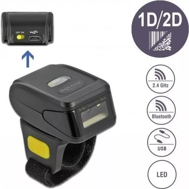 DeLOCK 90508 Kaasaskantav 1D/2D vöötkoodiskanner USB, 2,4 GHz RF ja Bluetooth 4.1