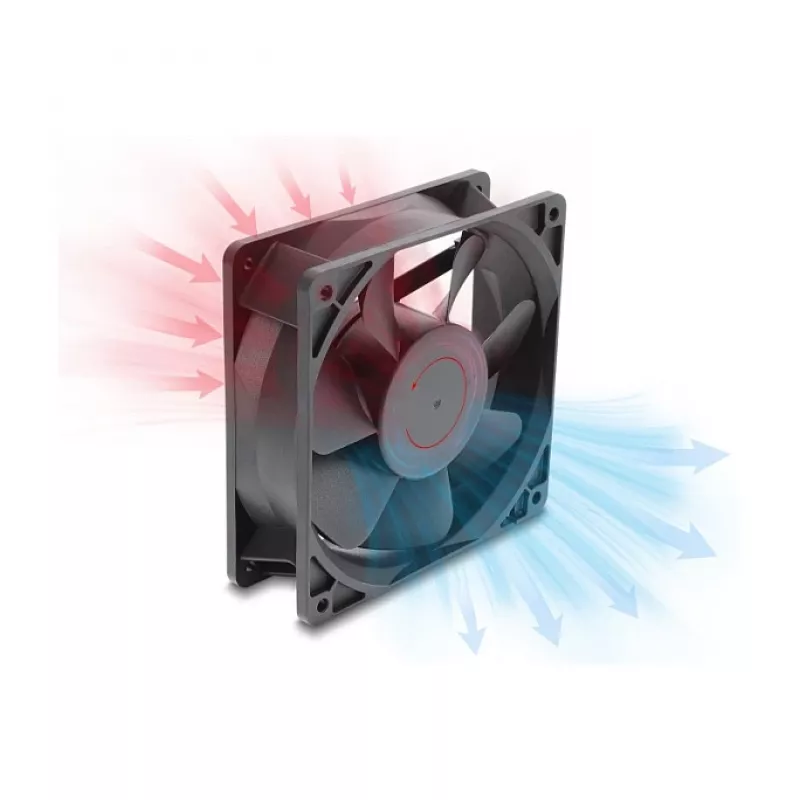 Delock Axiaalventilaator 48 V DC, 120 x 120 x 38 mm 2-kontaktilise ventilaatoriühendusega, must