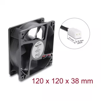Delock Axiaalventilaator 48 V DC, 120 x 120 x 38 mm 2-kontaktilise ventilaatoriühendusega, must