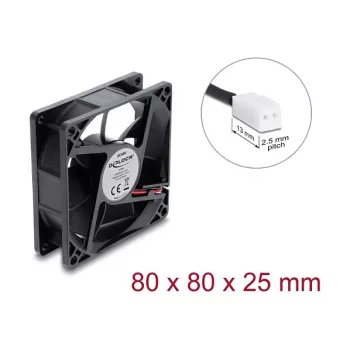 Delock Aksiaalventilaator 48 V DC, 80 x 80 x 25 mm, 2-kontaktiline pistik, Must