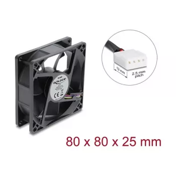 Delock Axial Fan 48 V DC, 80 x 80 x 25 mm with 4-Pin PWM Connector, Black