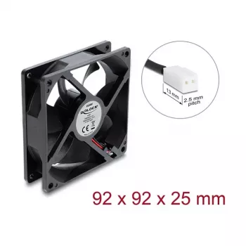 Delock Axiaalventilaator 48 V DC, 92 x 92 x 25 mm, 2-pin ventilaatori pistikuga, must