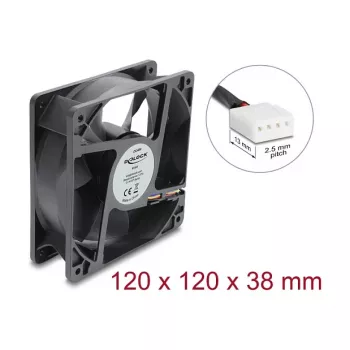 Delock Aksiaalventilaator 48V DC, 120x120x38mm, 4-Pin PWM, kuullaager, 3000 RPM, 170 m³/h, must