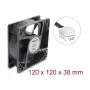 Delock Aksiaalventilaator 48V DC, 120x120x38mm, 4-Pin PWM, kuullaager, 3000 RPM, 170 m³/h, must