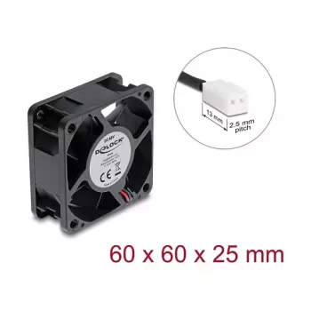 Delock Axial Ventilaator 48V DC 60x60x25mm 2-kontaktilise pistikuga, must