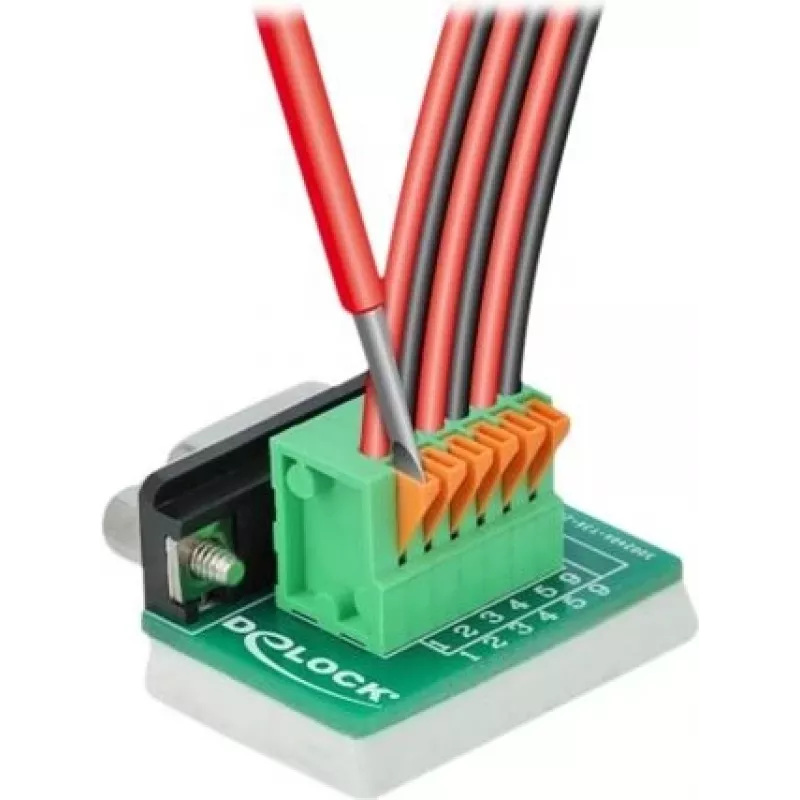 Delock D-Sub 9 emane 6-kontaktilise klemmliistu adapter koos tiibkruvide ja surunupuga 66556