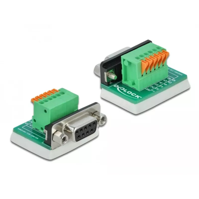 Delock D-Sub 9 emane 6-kontaktilise klemmliistu adapter koos tiibkruvide ja surunupuga 66556