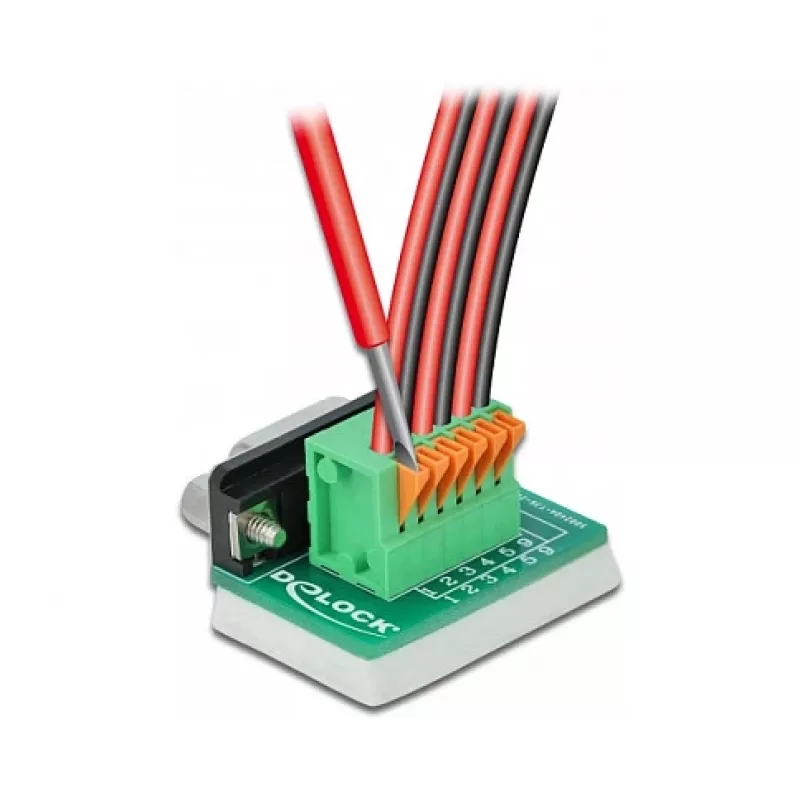 Delock D-Sub 9 emane 6-kontaktilise klemmliistu adapter koos tiibkruvide ja surunupuga 66556