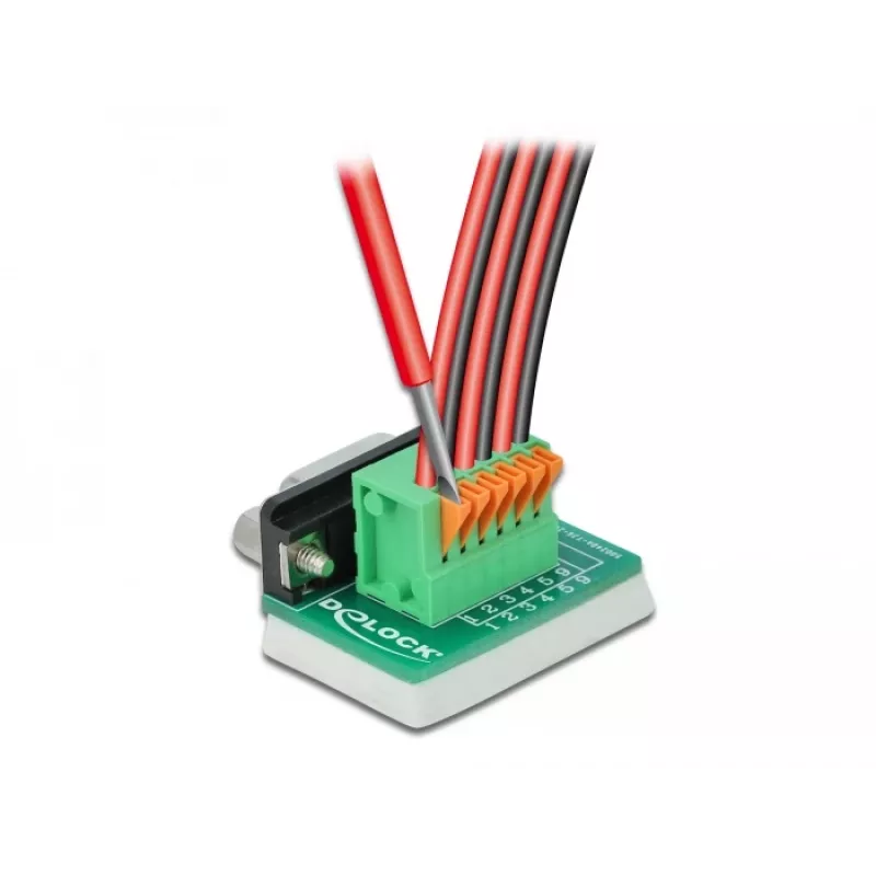 Delock D-Sub 9 emane 6-kontaktilise klemmliistu adapter koos tiibkruvide ja surunupuga 66556