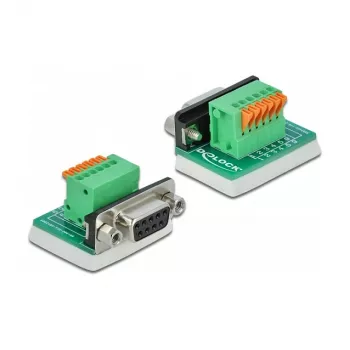 Delock D-Sub 9 emane 6-kontaktilise klemmliistu adapter koos tiibkruvide ja surunupuga 66556