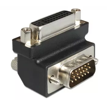 Delock DVI-I 24+5-pin emane VGA 15-pin isane 90° nurgaadapter – must 65425