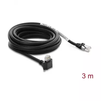 Delock GigE kaamerakaabel Cat.6 S/FTP 3m, RJ45 90° nurga all pistik kruvidega (28mm) kuni RJ45 sirge pistik, must