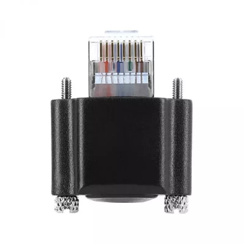 Delock GigE kaamera kaabel RJ45 pistik 90° nurga all kruvidega, pistiku pikkus 28 mm kuni RJ45 pistik Cat.6 S/FTP 5 m must
