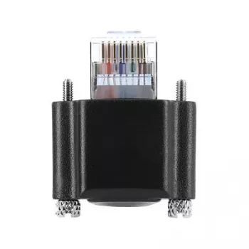 Delock GigE kaamerakaabel RJ45 isane 90° nurgaga kruvidega, 28 mm pistiku pikkus kuni RJ45 isane Cat.6 S/FTP 1 m must