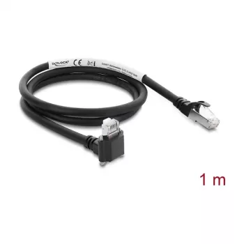 Delock GigE kaamerakaabel RJ45 isane 90° nurgaga kruvidega, 28 mm pistiku pikkus kuni RJ45 isane Cat.6 S/FTP 1 m must