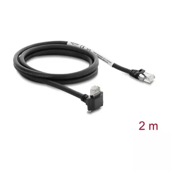 Delock GigE kaamera kaabel RJ45 isane 90° nurga all kruvidega RJ45 isasele, Cat.6 S/FTP, 2m, must