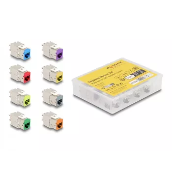 Delock Keystone moodul RJ-45 emane LSA emane STP CAT 6a, 8-pakk (hall, sinine, kollane, punane, roheline, oranž, violetne, neoonkollane) 87896