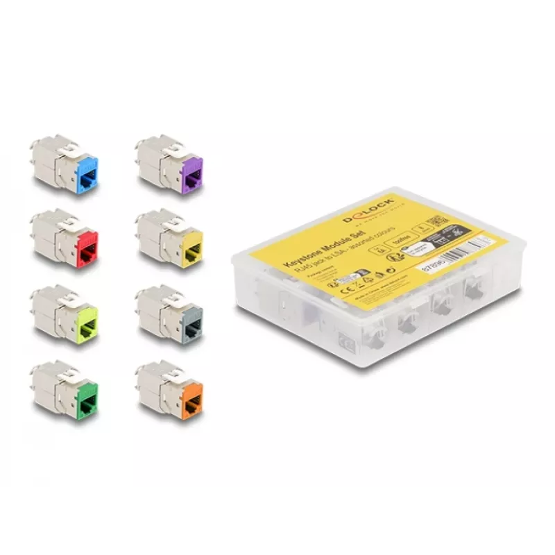 Delock Keystone moodul RJ-45 emane LSA emane STP CAT 6a, 8-pakk (hall, sinine, kollane, punane, roheline, oranž, violetne, neoonkollane) 87896