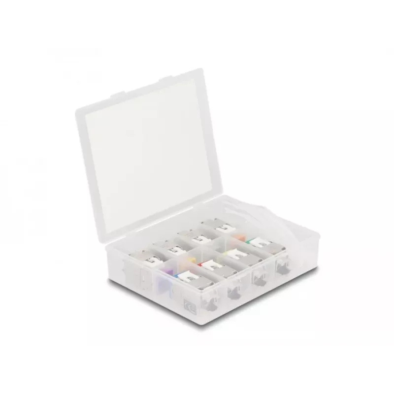 Delock Keystone moodul RJ-45 emane LSA emane STP CAT 6a, 8-pakk (hall, sinine, kollane, punane, roheline, oranž, violetne, neoonkollane) 87896