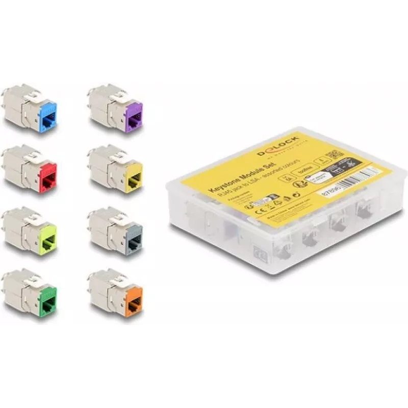 Delock Keystone moodul RJ-45 emane LSA emane STP CAT 6a, 8-pakk (hall, sinine, kollane, punane, roheline, oranž, violetne, neoonkollane) 87896