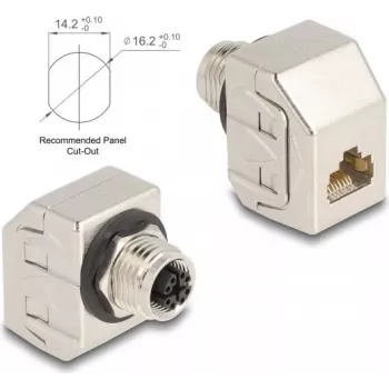 Delock M12 adapter X-kodeeritud 8-pin emane RJ45 emane Cat.6A STP metall 60685