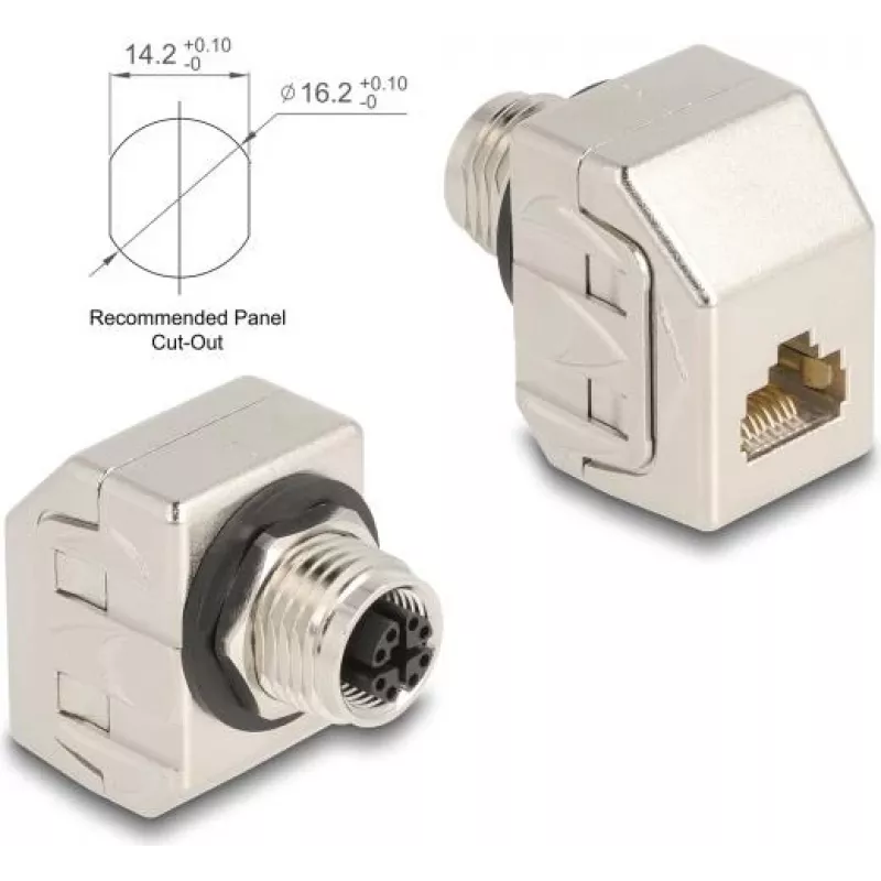 Delock M12 adapter X-kodeeritud 8-pin emane RJ45 emane Cat.6A STP metall 60685