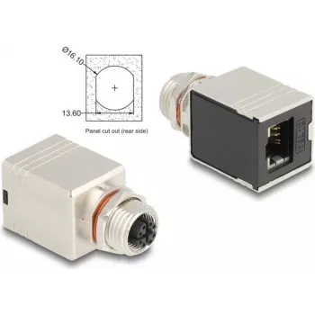Delock M12 adapter X-kodeeritud 8-pin emane RJ45 emasele Cat.6A STP varjestatud sirge