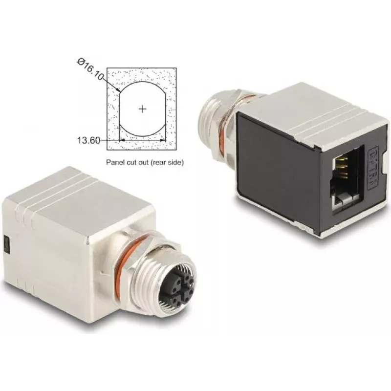 Delock M12 adapter X-kodeeritud 8-pin emane RJ45 emasele Cat.6A STP varjestatud sirge