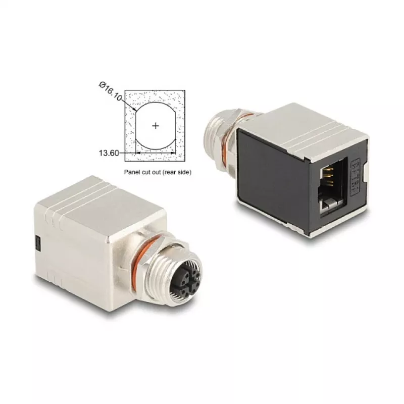 Delock M12 adapter X-kodeeritud 8-pin emane RJ45 emasele Cat.6A STP varjestatud sirge