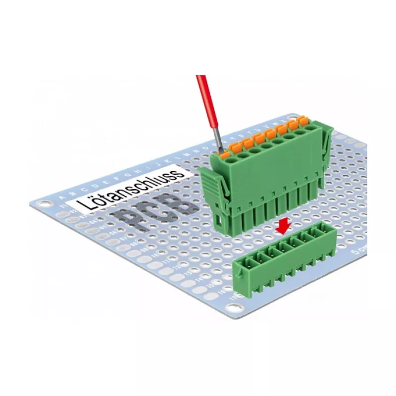 Delock PCB klemmliistu komplekt 8-kontaktiline 3,81 mm sammuga vertikaalne roheline (10 tk) 65974