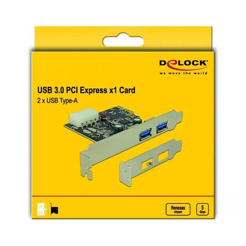 Delock PCI Express x1 kaart 2 x USB 3.2 Gen 1 Type-A jaoks, madalprofiil