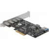 Delock PCI Express x4 kaart 4 x USB Type-C + 1 x USB Type-A - SuperSpeed USB 10 Gbps - madala profiiliga vormitegur, USB kontroller