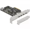 Delock PCI Express x4 kaart 4 x USB Type-C + 1 x USB Type-A - SuperSpeed USB 10 Gbps - madala profiiliga vormitegur, USB kontroller