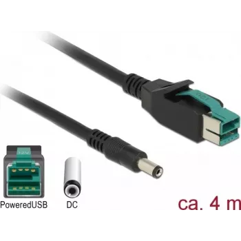 Delock toitega USB-kaabel - USB PlusPower (12V) isane - DC 2,1/5,5 mm isane - 12V - 4 m - must