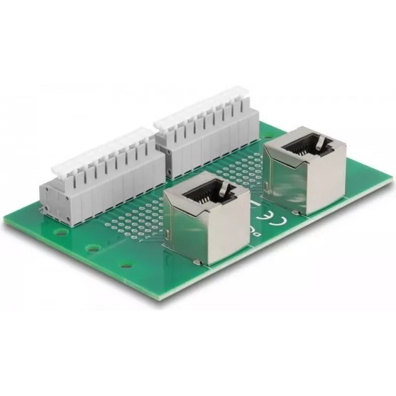 Delock RJ45 2 x emane 2 x klemmliistule push-nupuga DIN-liinile nurga all (66995)