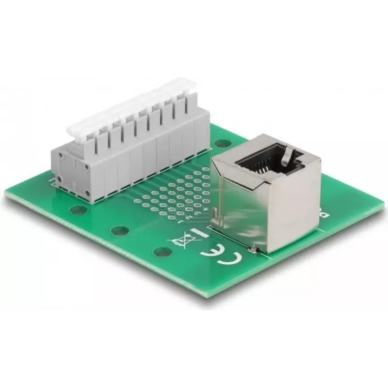 Delock RJ45 pesa klemmliistule surunupuga DIN-liinile, nurga all (66993)
