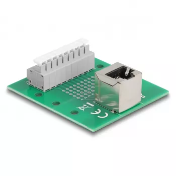 Delock RJ45 pesa klemmliistule surunupuga DIN-liinile, nurga all (66993)