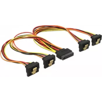 DeLOCK SATA toite jagamiskaabel - 15-pin isane sirge 15-pin emane nurga all, 15cm, 3.3/5/12V, lukustuv, must/kollane/punane/oranž 60167