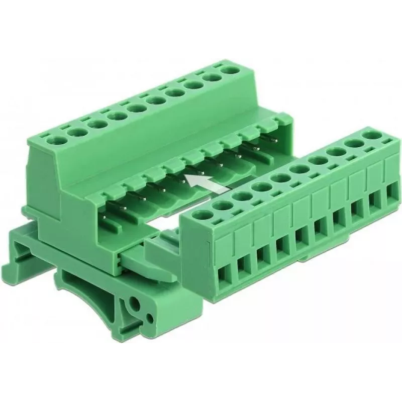 DELOCK klemmliistu komplekt DIN-liinile 10-kontaktiline 5,08 mm sammuga nurga all