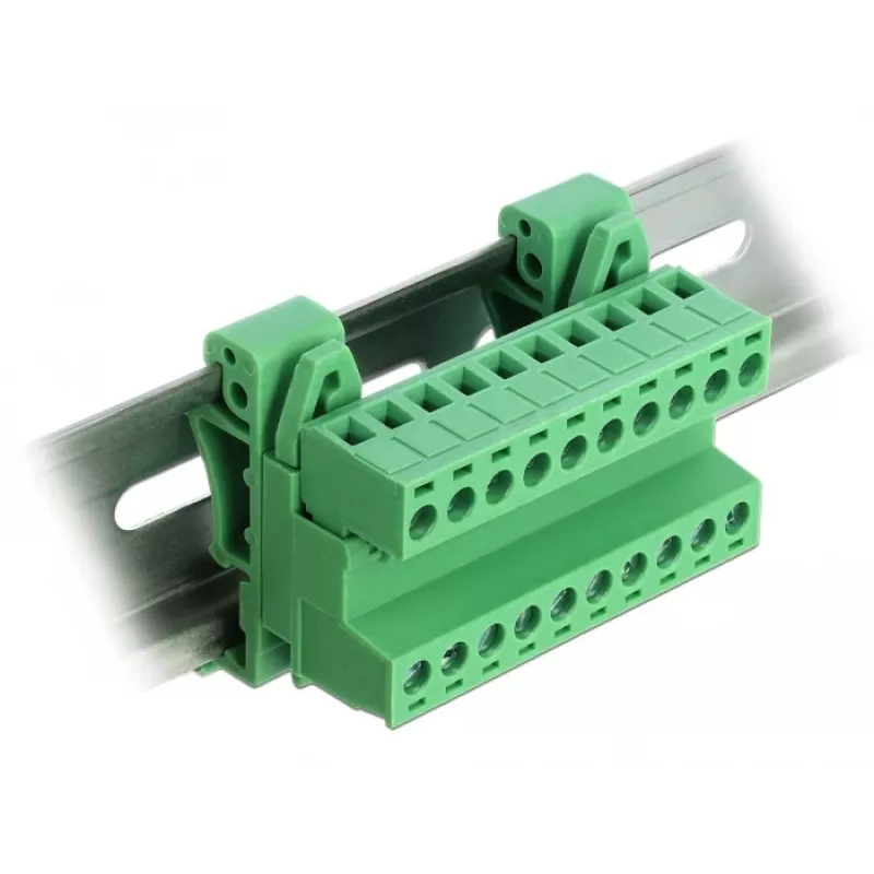 DELOCK klemmliistu komplekt DIN-liinile 10-kontaktiline 5,08 mm sammuga nurga all