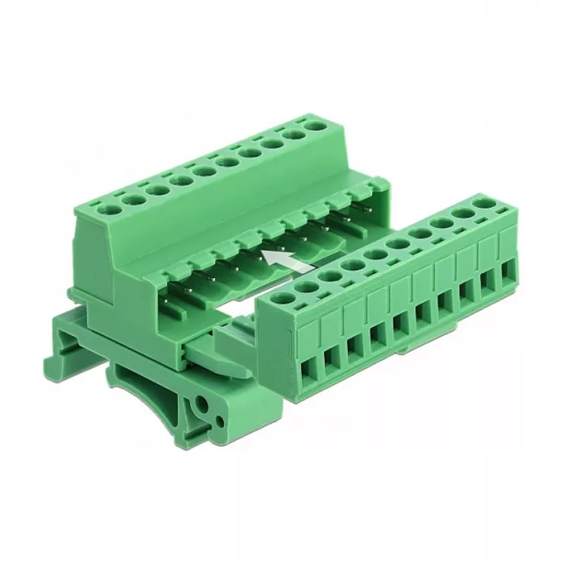 DELOCK klemmliistu komplekt DIN-liinile 10-kontaktiline 5,08 mm sammuga nurga all