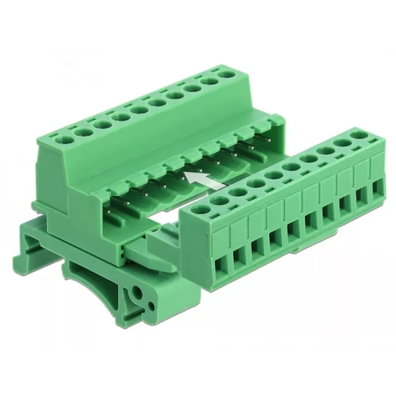 DELOCK klemmliistu komplekt DIN-liinile 10-kontaktiline 5,08 mm sammuga nurga all