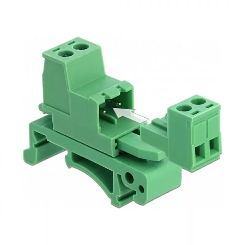 DELOCK klemmliistu komplekt DIN-liinile 2-kontaktiline samm 5,08 mm nurga all