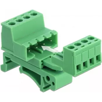 DeLOCK klemmliideste komplekt DIN-liinile, 4-kontaktiline, 5,08 mm sammuga, nurga all