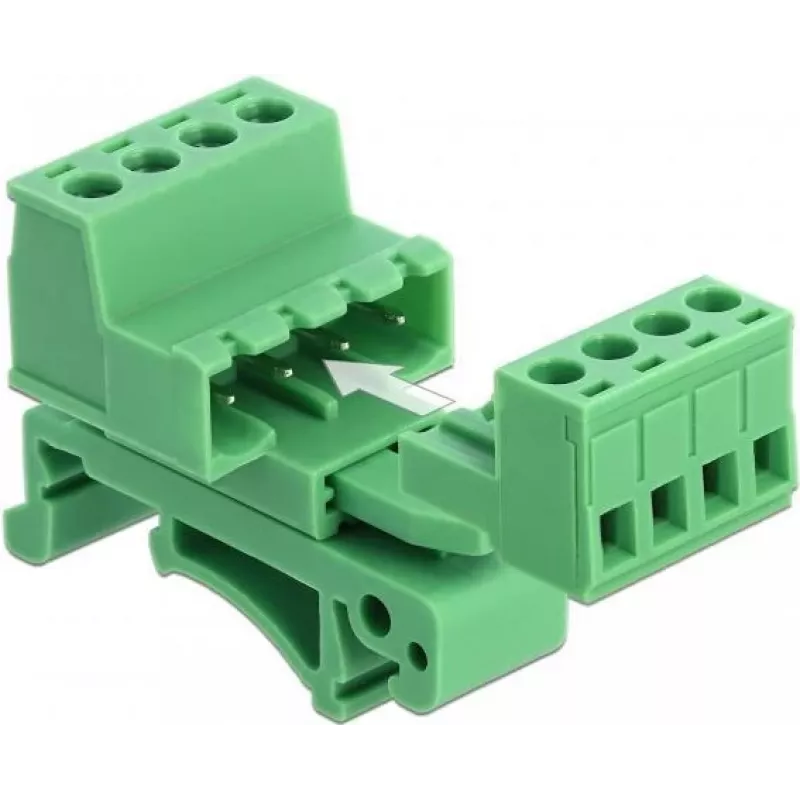 DeLOCK klemmliideste komplekt DIN-liinile, 4-kontaktiline, 5,08 mm sammuga, nurga all
