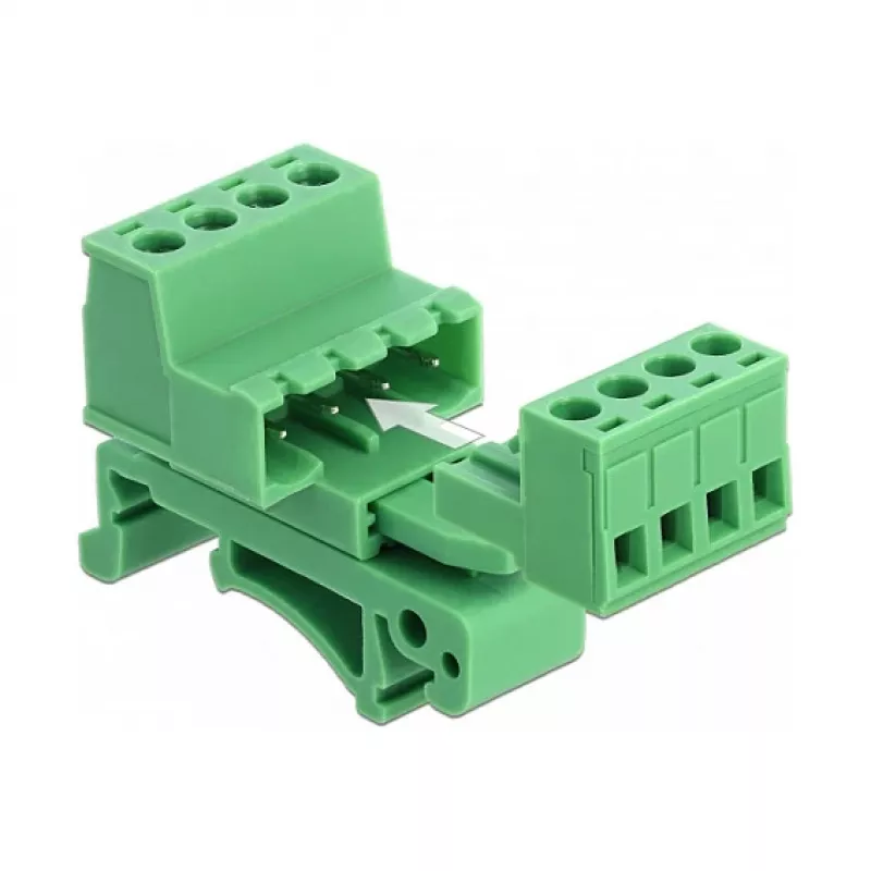 DeLOCK klemmliideste komplekt DIN-liinile, 4-kontaktiline, 5,08 mm sammuga, nurga all