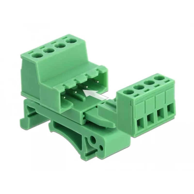 DeLOCK klemmliideste komplekt DIN-liinile, 4-kontaktiline, 5,08 mm sammuga, nurga all