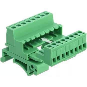 DeLOCK klemmliistu komplekt DIN-liistule, 8-pin, 5,08 mm samm, nurga all, roheline
