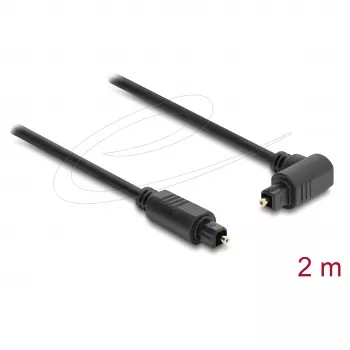 Delock TOSLINK-kaabel, 90° nurga all olev pistik sirge pistikuga, 4 mm läbimõõt, 2 m, must